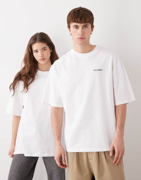 COLLUSION Unisex – Biały T-shirt z grafiką na plecach - view 1