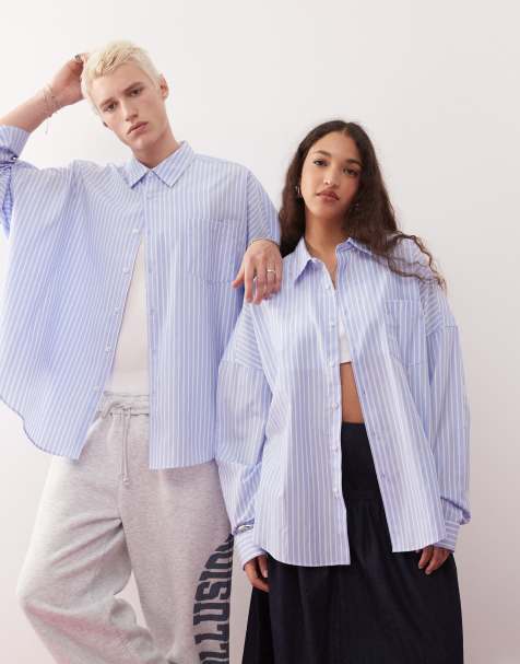 COLLUSION Unisex – Blå randig skjorta i oversize - view 1