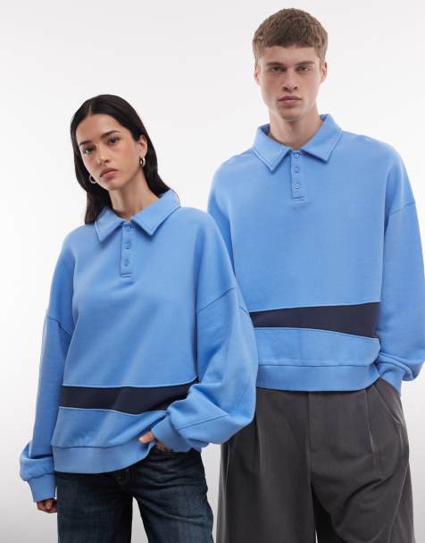 COLLUSION Unisex – Blå, sportig sweatshirt med boxig passform - view 1