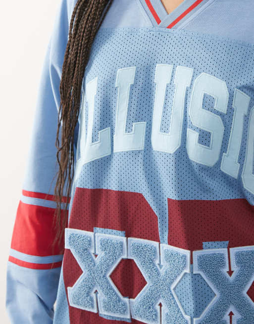 COLLUSION Unisex - Blå sportstrøje med lange ærmer i airtex-stof, 3 af 4
