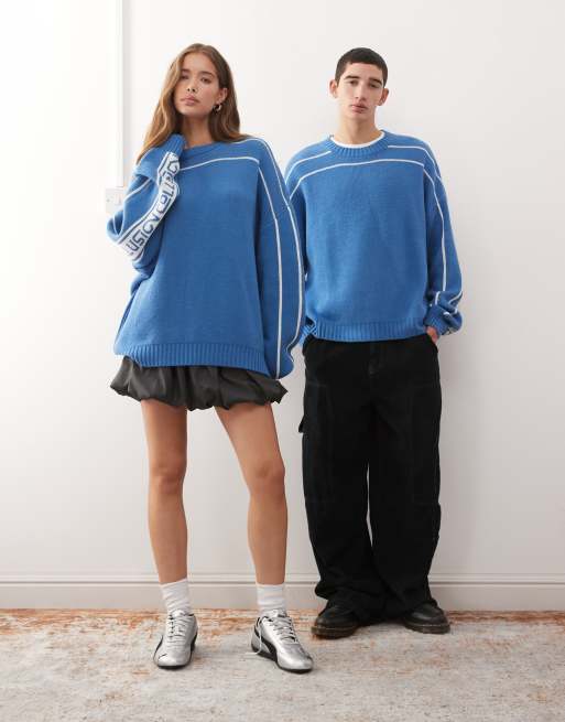 COLLUSION Unisex boxy fit knitted sweater jumper in blue