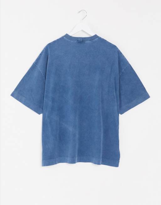 COLLUSION Unisex – Blå t-shirt i oversize-modell med tvättad finish, 2 av 4