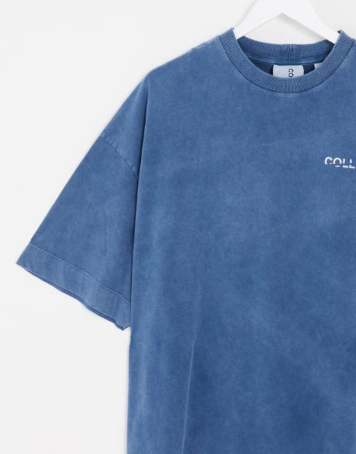COLLUSION Unisex – Blå t-shirt i oversize-modell med tvättad finish, 3 av 4