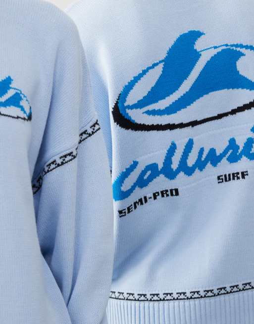 COLLUSION Unisex blue sweater with surf print
