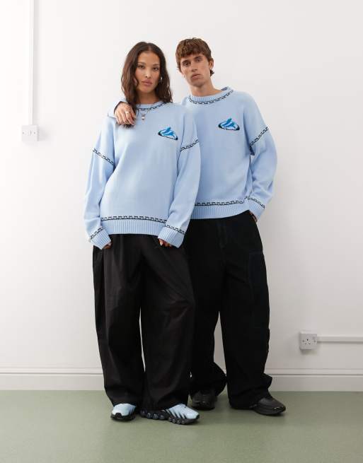 COLLUSION Unisex blue sweater with surf print