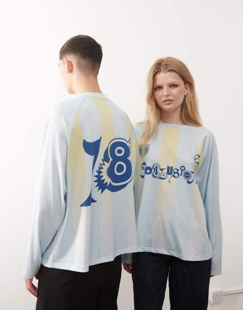 COLLUSION Unisex - Blågrøn T-shirt med fodboldsportsgrafik - view 1