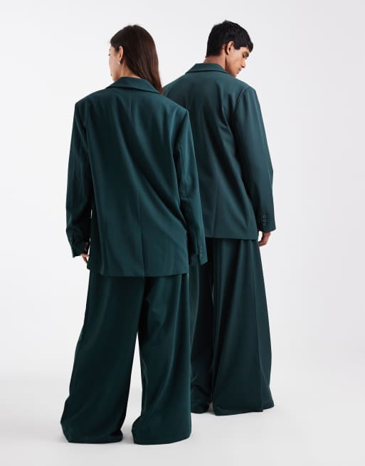 COLLUSION Unisex wide leg pants in teal - part of a set