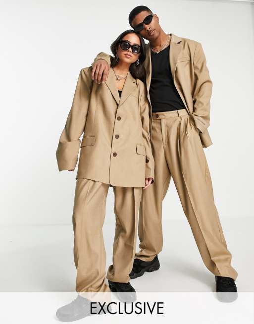 COLLUSION Unisex - Blazer dad oversize color cammello in coordinato