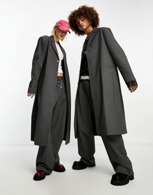 COLLUSION Unisex co-ord tailored longline blazer in grey pinstripe - ASOS Price Checker