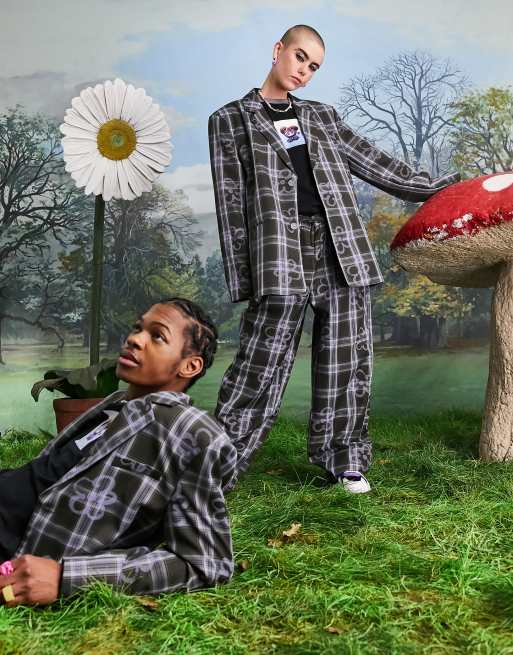COLLUSION unisex blazer in check and floral, 4 of 4