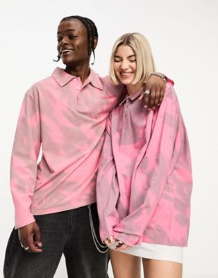 COLLUSION Unisex bleached long sleeve polo top in pink - ASOS Price Checker