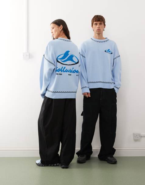 COLLUSION Unisex blue jumper with surf print - view 1