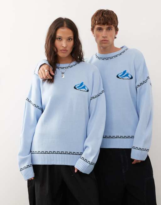 COLLUSION Unisex blue sweater with surf print