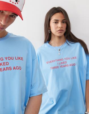 Collusion Unisex Blue T-shirt With Red Slogan Print