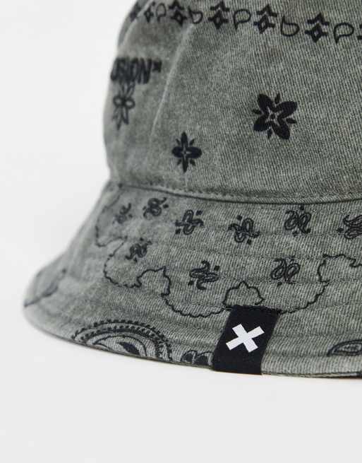 COLLUSION Unisex - Bob à imprimé foulard - Anthracite délavé, 4 de 4