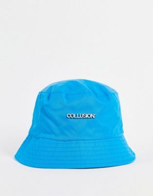 COLLUSION Unisex nylon logo bucket hat in blue - ASOS Price Checker