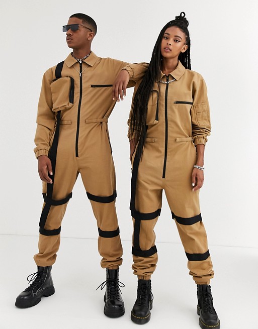 COLLUSION unisex boilersuit with strapping and pocket
