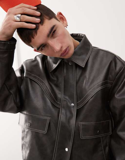 COLLUSION Unisex - Bomber imitation cuir, 3 de 4
