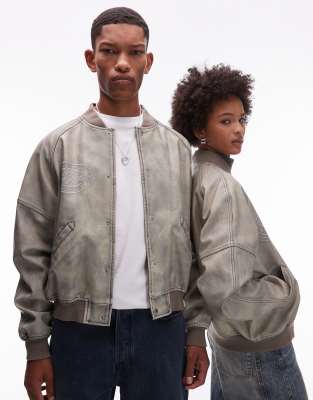 COLLUSION Unisex - Bomber unisexe et délavé style universitaire-Gris