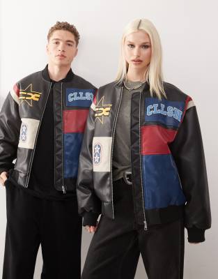 COLLUSION - Unisex - Bomberjacke in Schwarz mit Patchwork-Leder-Optik