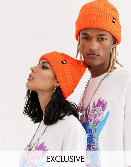 COLLUSION Unisex - Bonnet à logo - Orange fluo