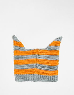 COLLUSION Unisex novelty beanie with ears in orange and grey stripe - ASOS Price Checker