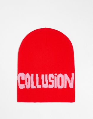COLLUSION Unisex skater beanie with logo knit in red - ASOS Price Checker
