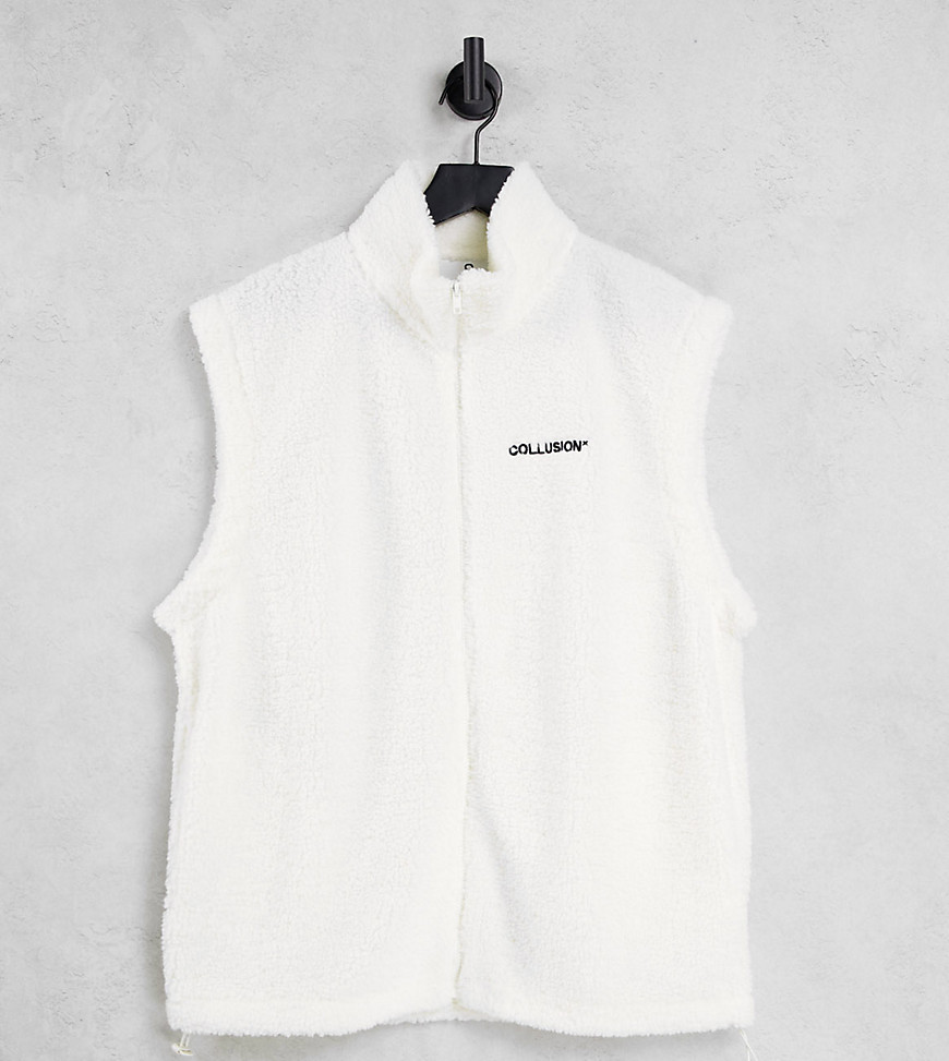 COLLUSION Unisex borg fleece vest in ecru-White