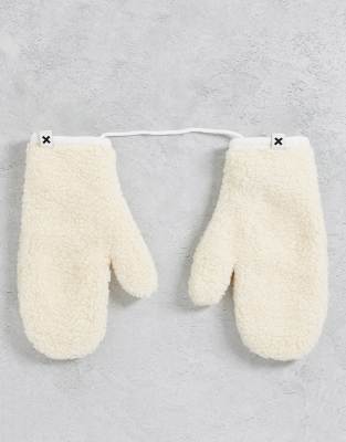 COLLUSION Unisex borg mittens in ecru - ASOS Price Checker