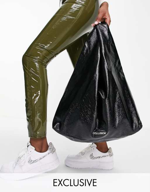 COLLUSION Unisex - Borsa shopping extra larga testurizzata nera