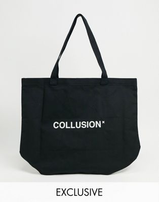 borsa shopping nera con logo di Collusion in Nero Donna Borse da Borse tote da Unisex 