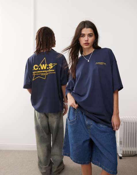 COLLUSION Unisex boxy graphic T-shirt in blue - view 1