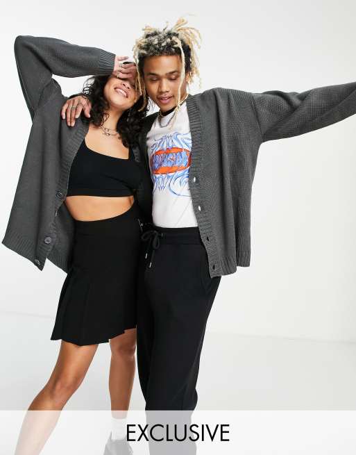 COLLUSION Unisex boxy knitted cardigan in grey