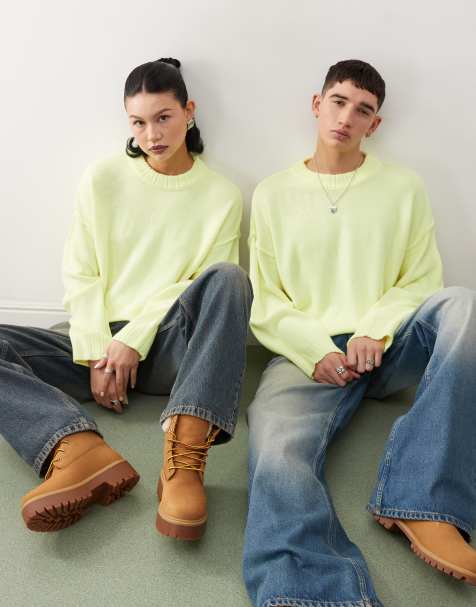 COLLUSION Unisex boxy knitted jumper in yellow - view 1