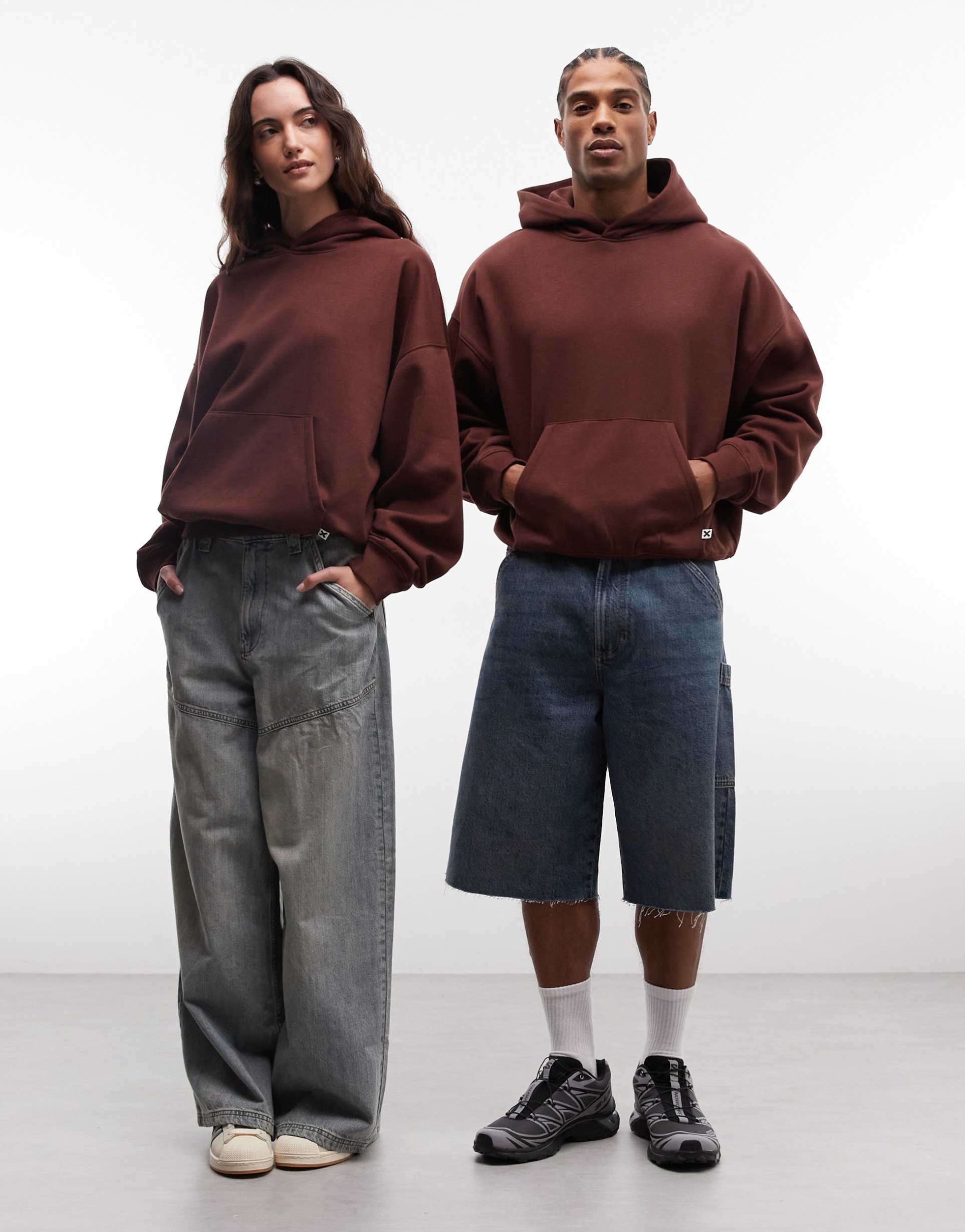 collusion unisex boxy oversized hoodie in brown