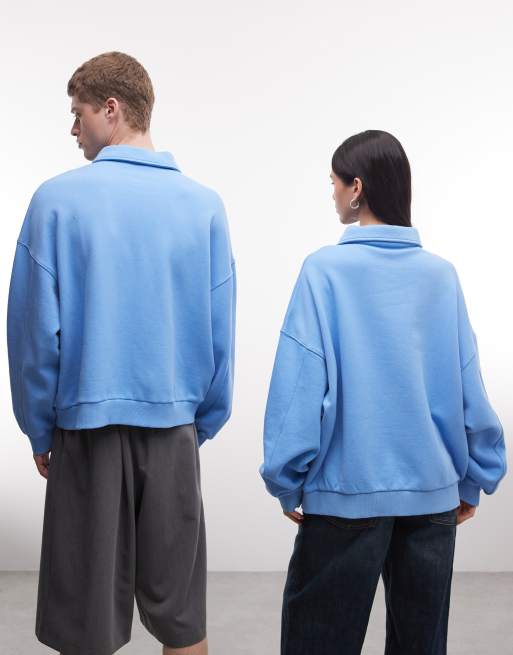COLLUSION Unisex boxy oversized sporty sweatshirt in blue, 4 of 4