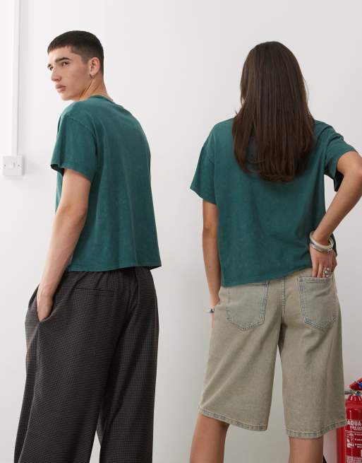 COLLUSION Unisex boxy printed tee in washed green, 4 of 4