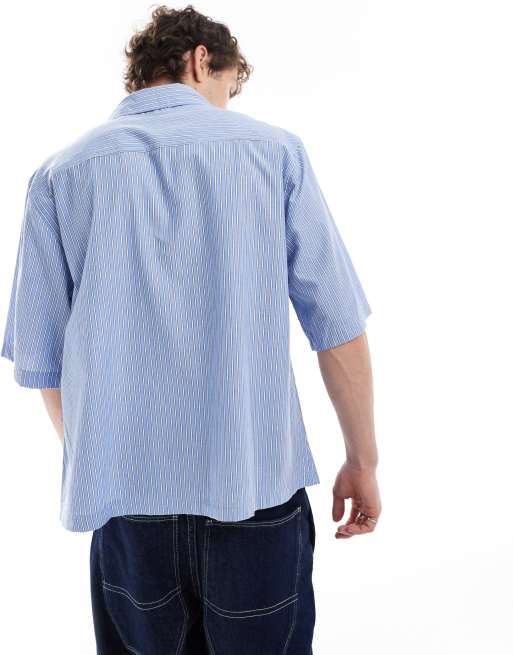 COLLUSION Unisex boxy shirt with eyelet detail in stripe, 2 of 4