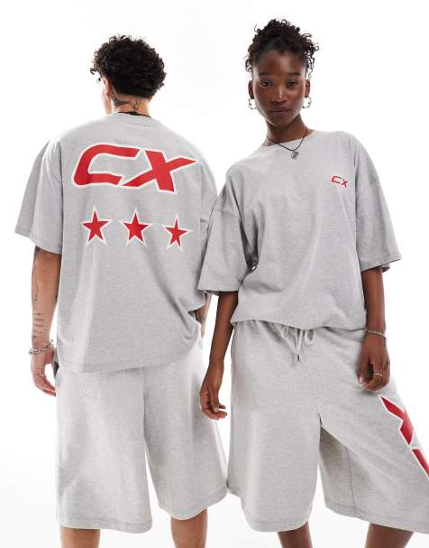 COLLUSION Unisex boxy skater fit t-shirt in grey marl with red print (part of a set) - view 1