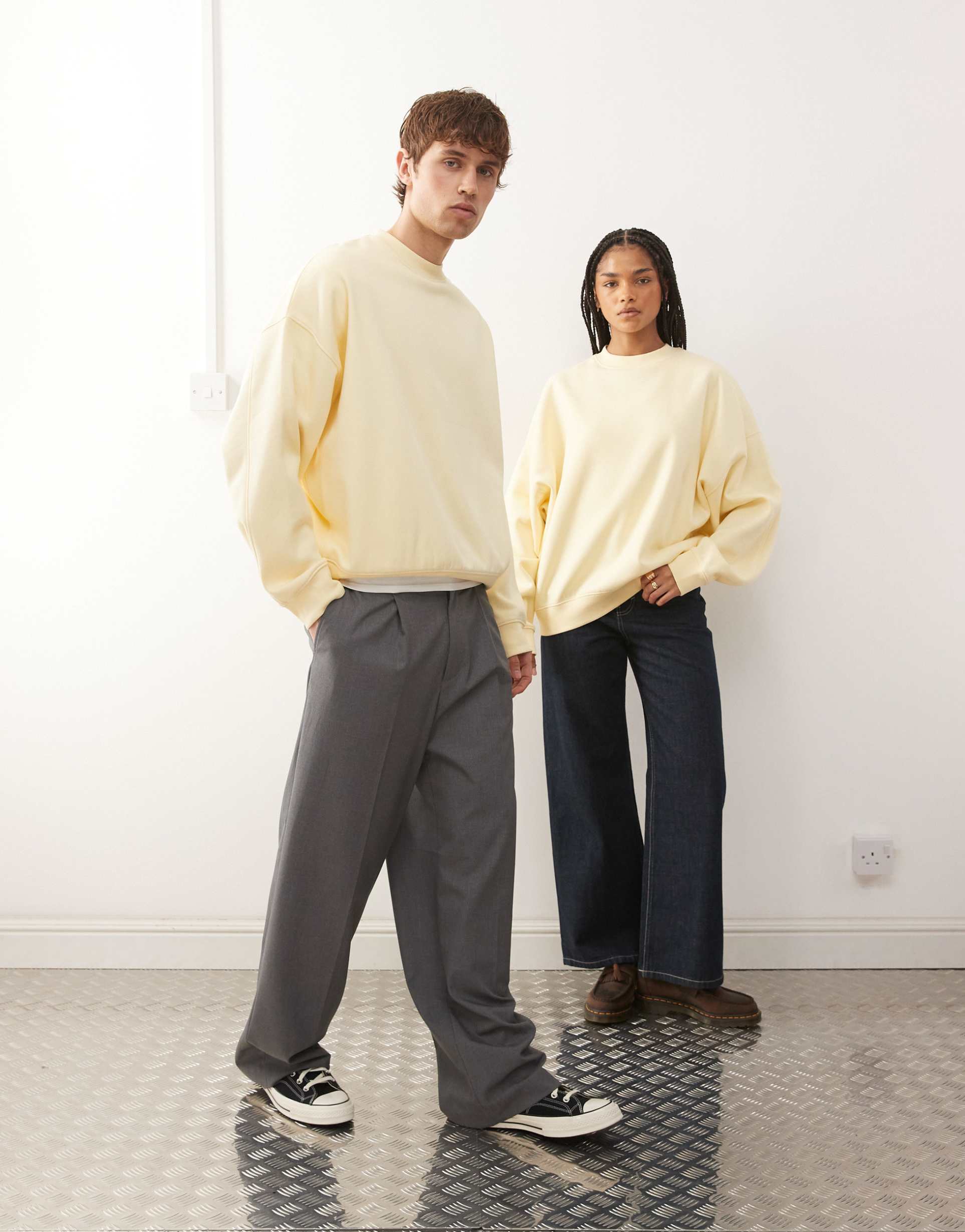 collusion unisex boxy sweatshirt in butter yellow