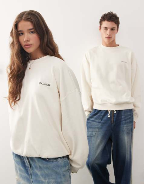 COLLUSION Unisex boxy sweatshirt in ecru with logo print