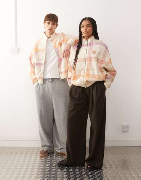 COLLUSION Unisex boxy track sweat jacket in check - view 1