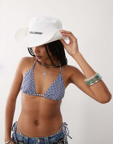 COLLUSION Unisex branded cowboy hat in ecru - view 1