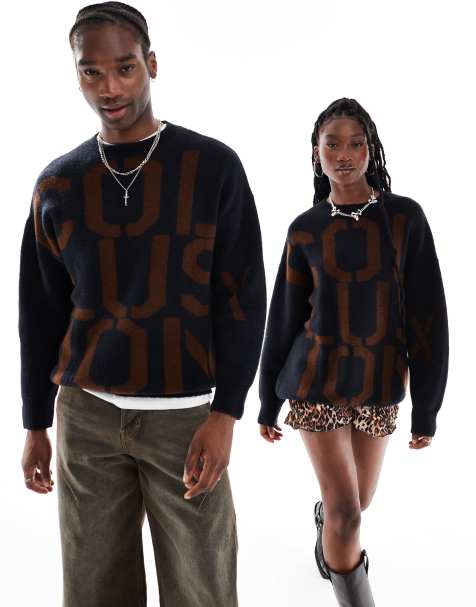 COLLUSION Unisex branded oversized crew neck sweater in navy - view 1