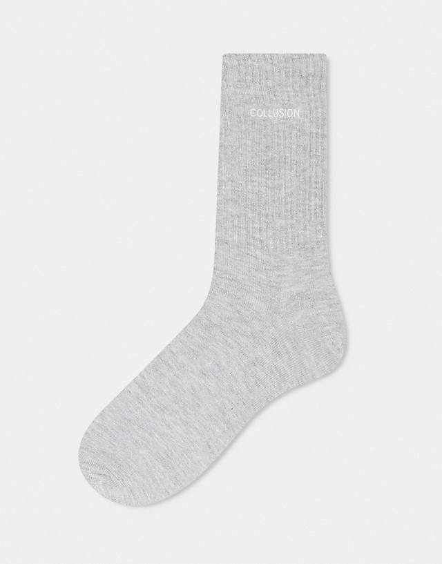 Collusion - unisex branded sock in light grey