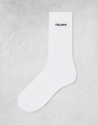 Collusion Unisex Branded Sock In White