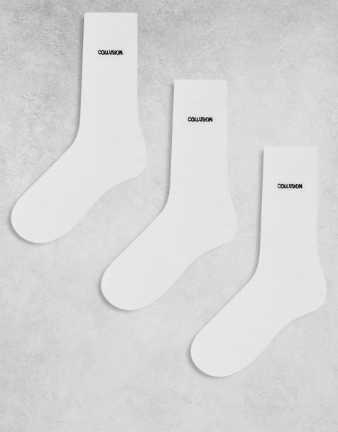 COLLUSION Unisex branded socks 3 pack in white - view 1