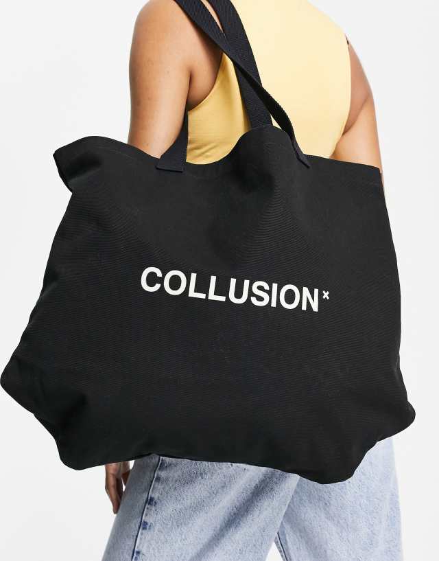 COLLUSION Unisex branded tote bag in black