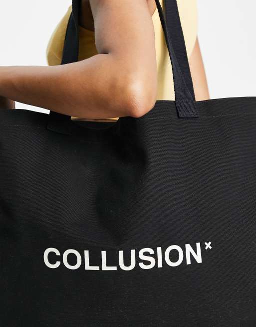 COLLUSION Unisex branded tote bag in black