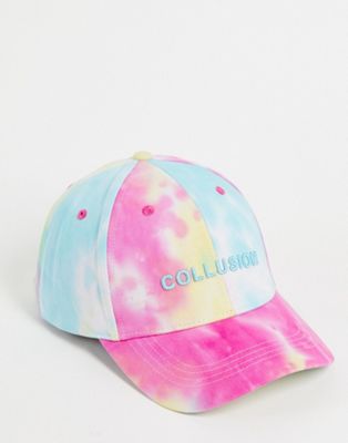 COLLUSION Unisex bright tie dye cap with logo
